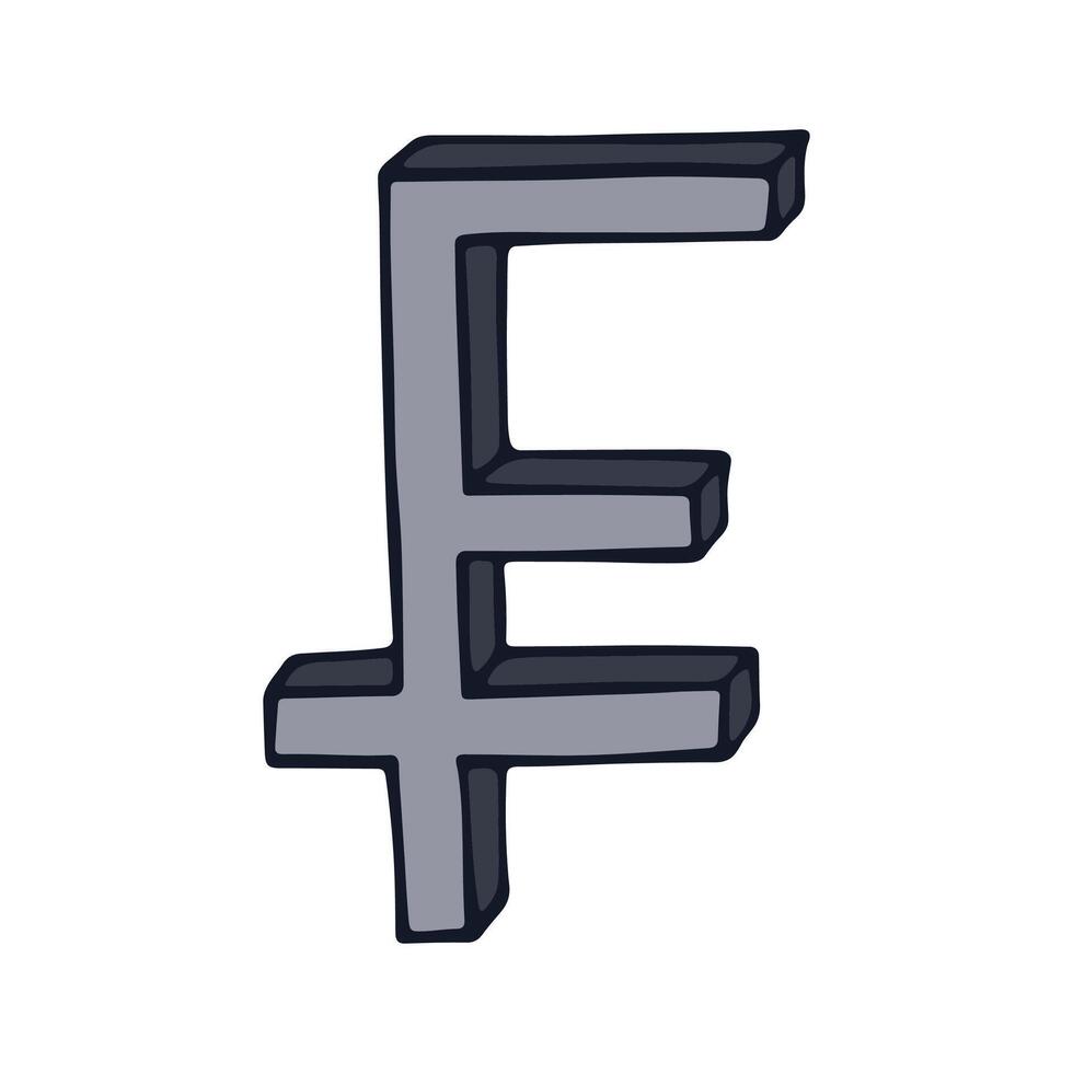 Hand drawn swiss franc currency symbol. Brush stroke doodle. Single element for design finance vector