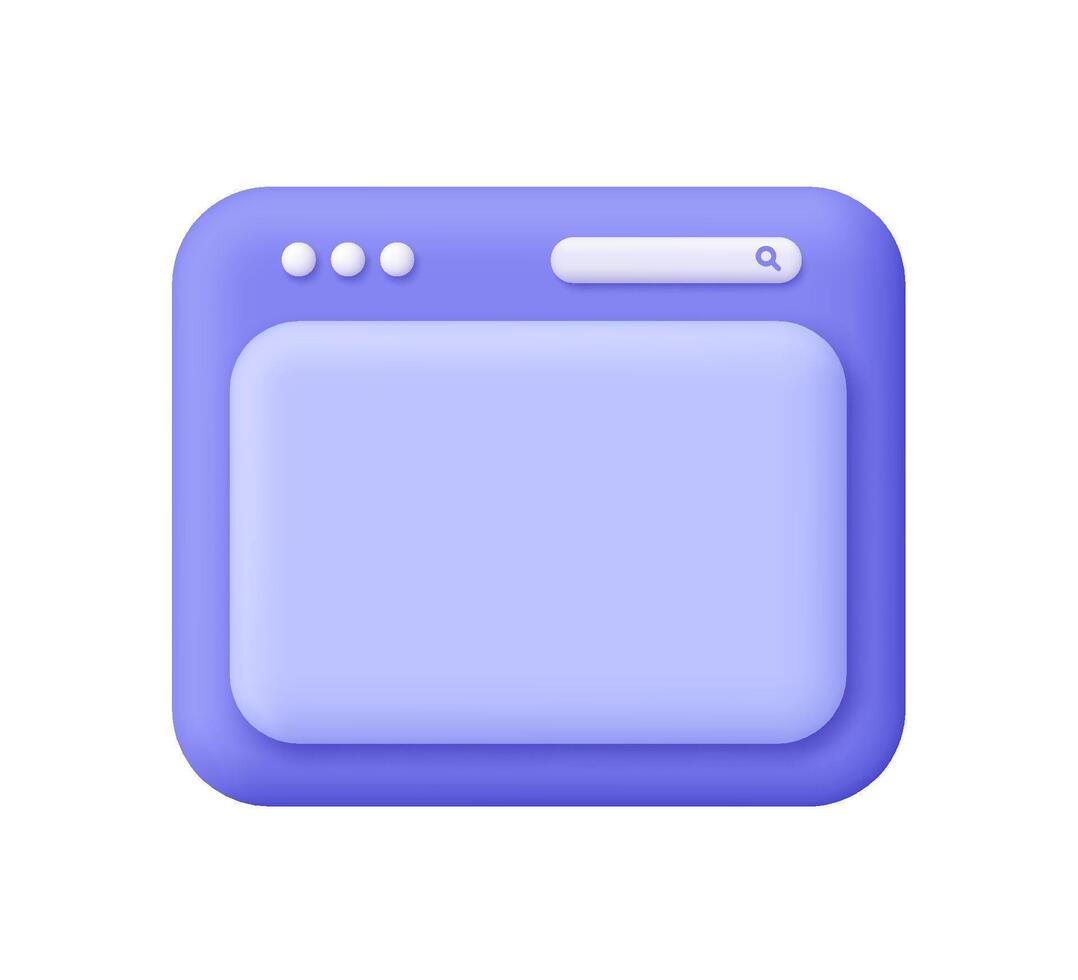 Purple website page, browser window with tab and search bar. User interface, computer software, web development concept. 3d icon. Cartoon minimal style. vector