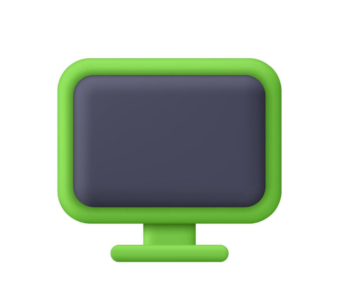 Green computer monitor. PC desktop display, monitor screen. 3d icon. Cartoon minimal style. vector