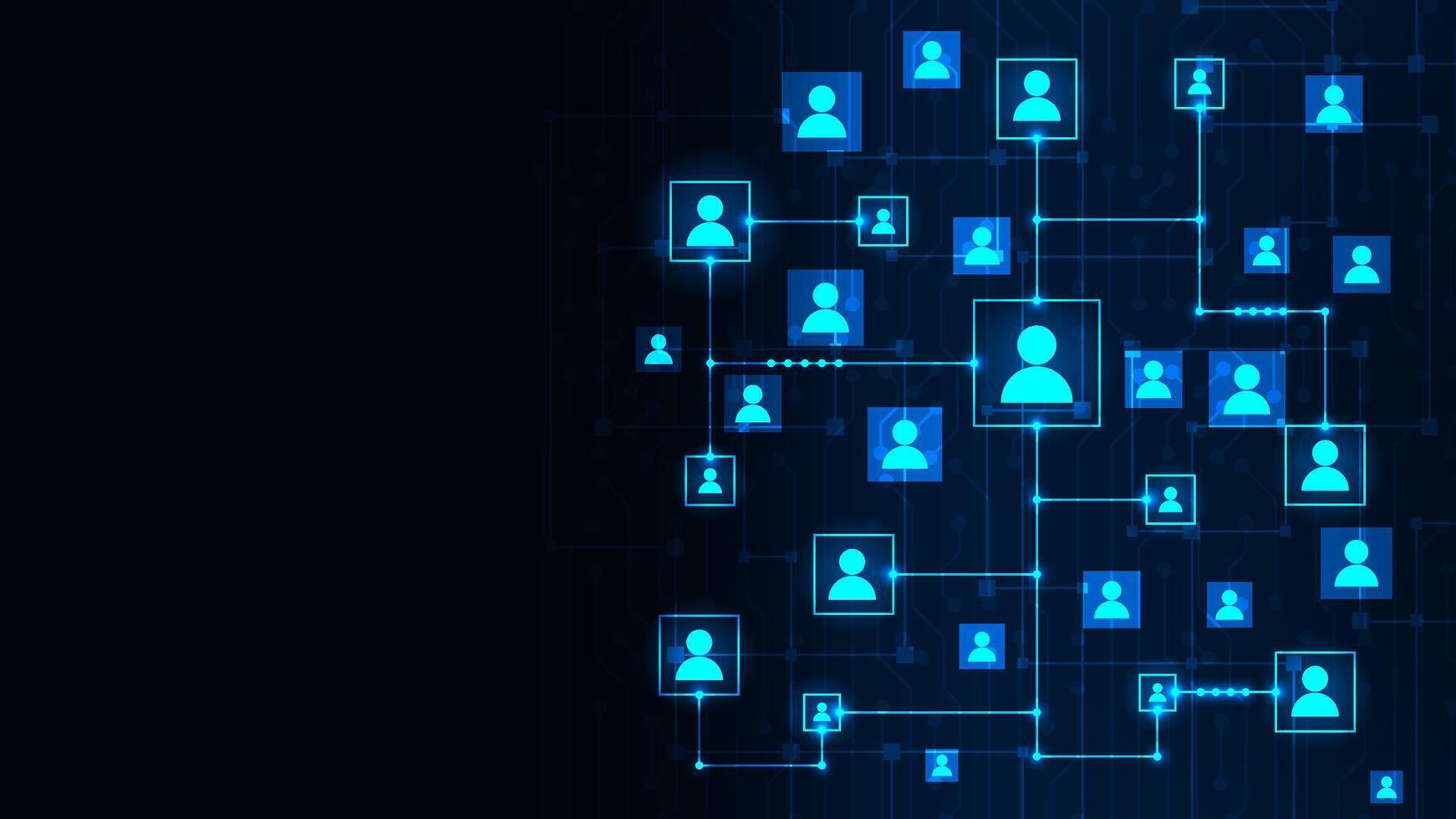 Technology abstract representation computer networks and users in the form icons of people in squares shape vector