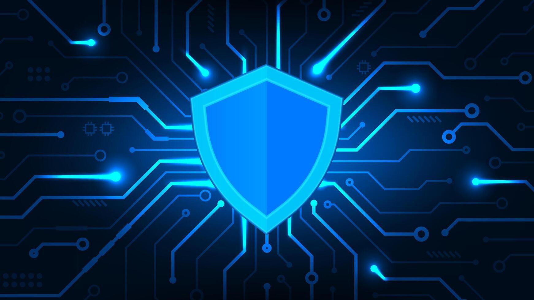 Shield with circuit security cyber of data transmission internet concept technology background vector