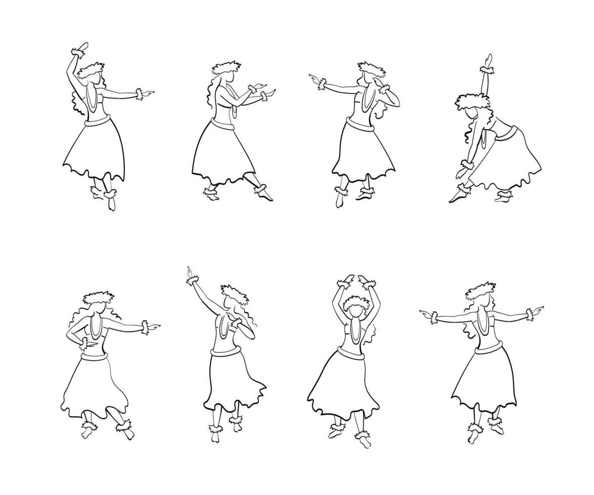 Female hula dancer moves sketch vector