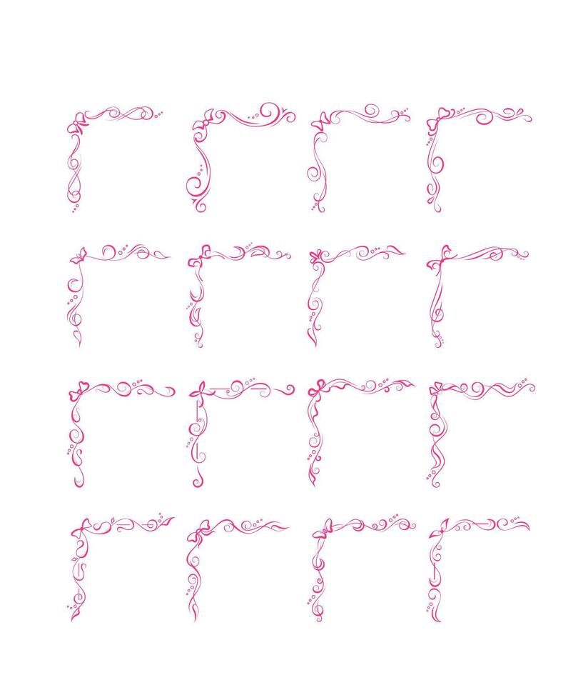 Set of 16 coquette bow vignette corners vector