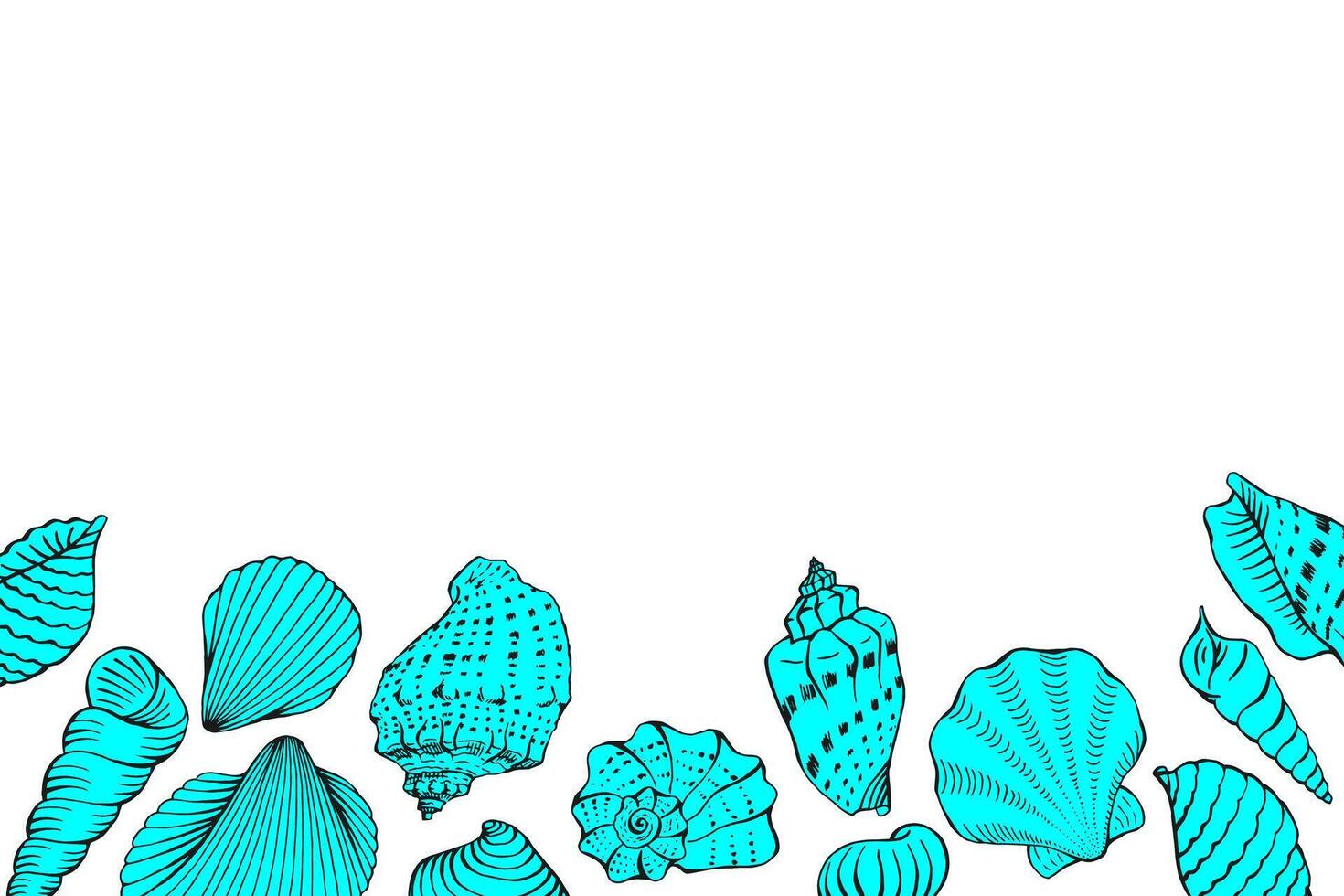 Seashells, copy space for design or message. Hand drawn illustration vector