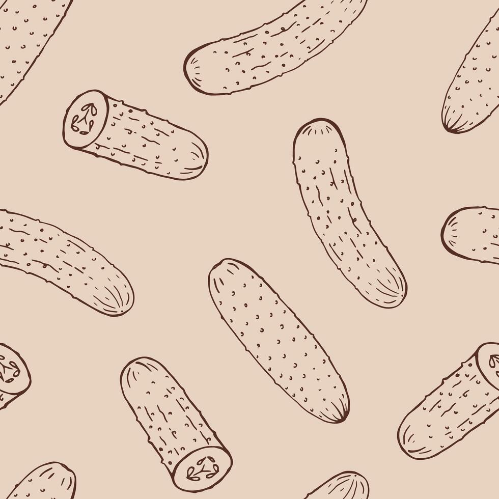 Seamless pattern with cucumber Hand drawn illustration. vector