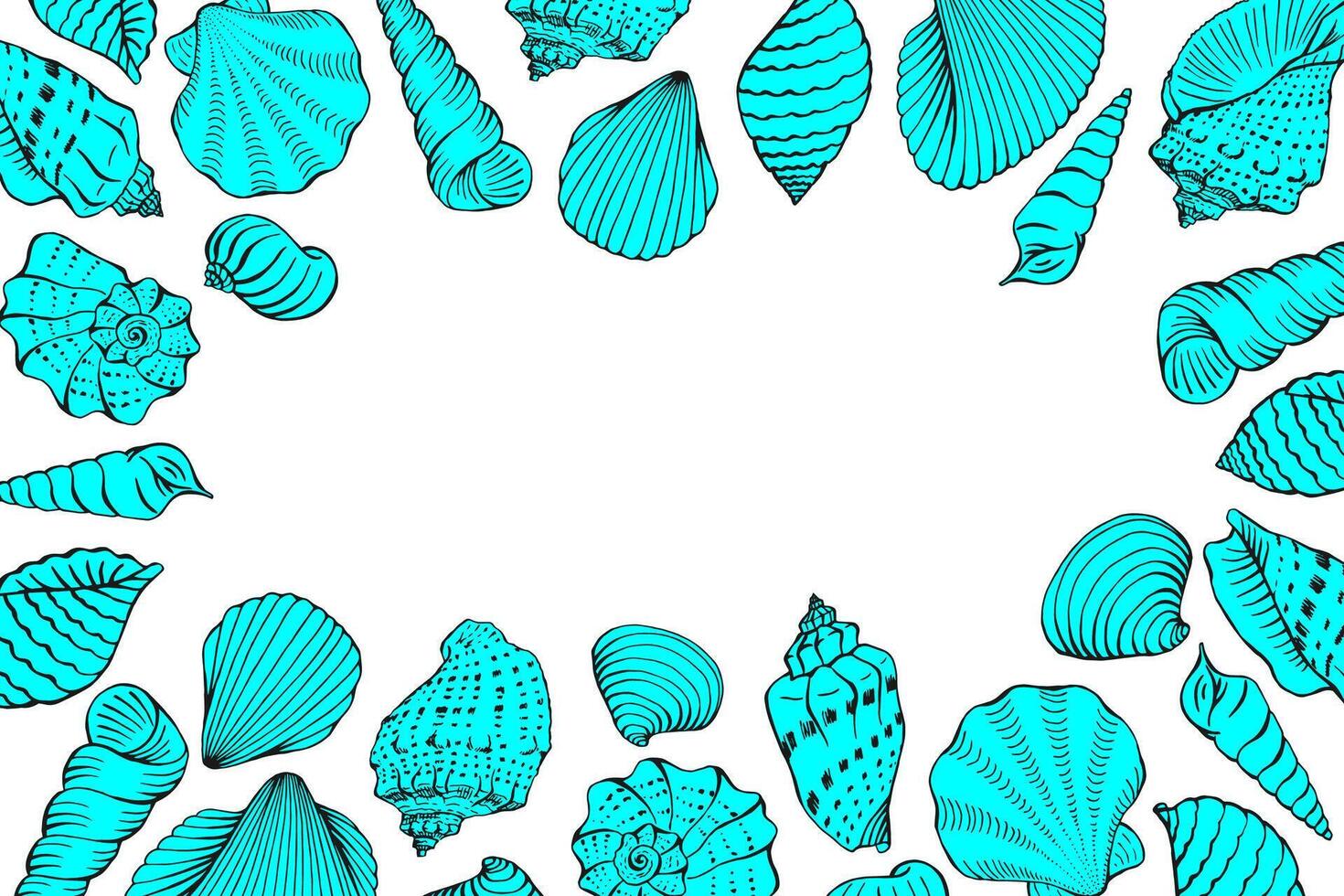 Frame, seashells with copy space for design or message Hand drawn vector