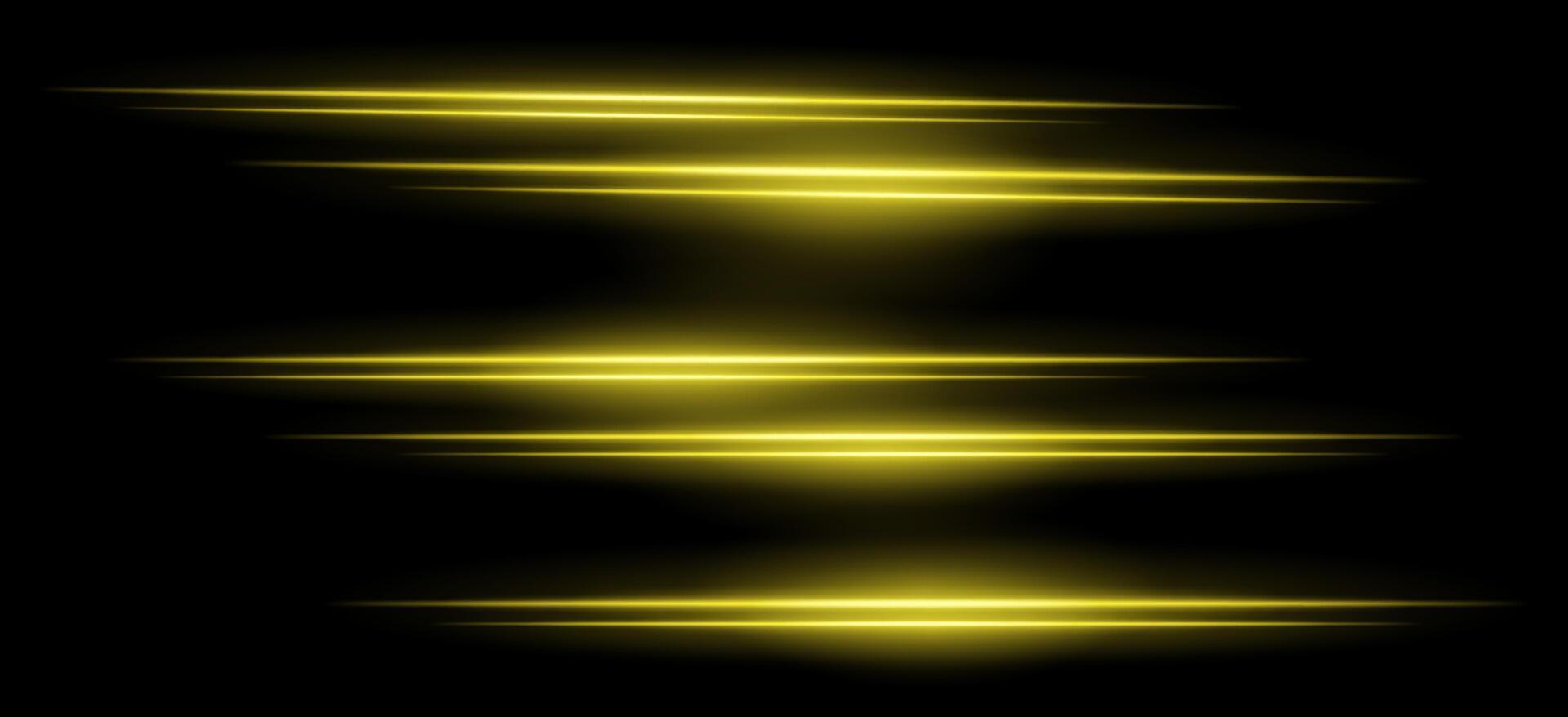 A set of glowing yellow lights on a black background vector