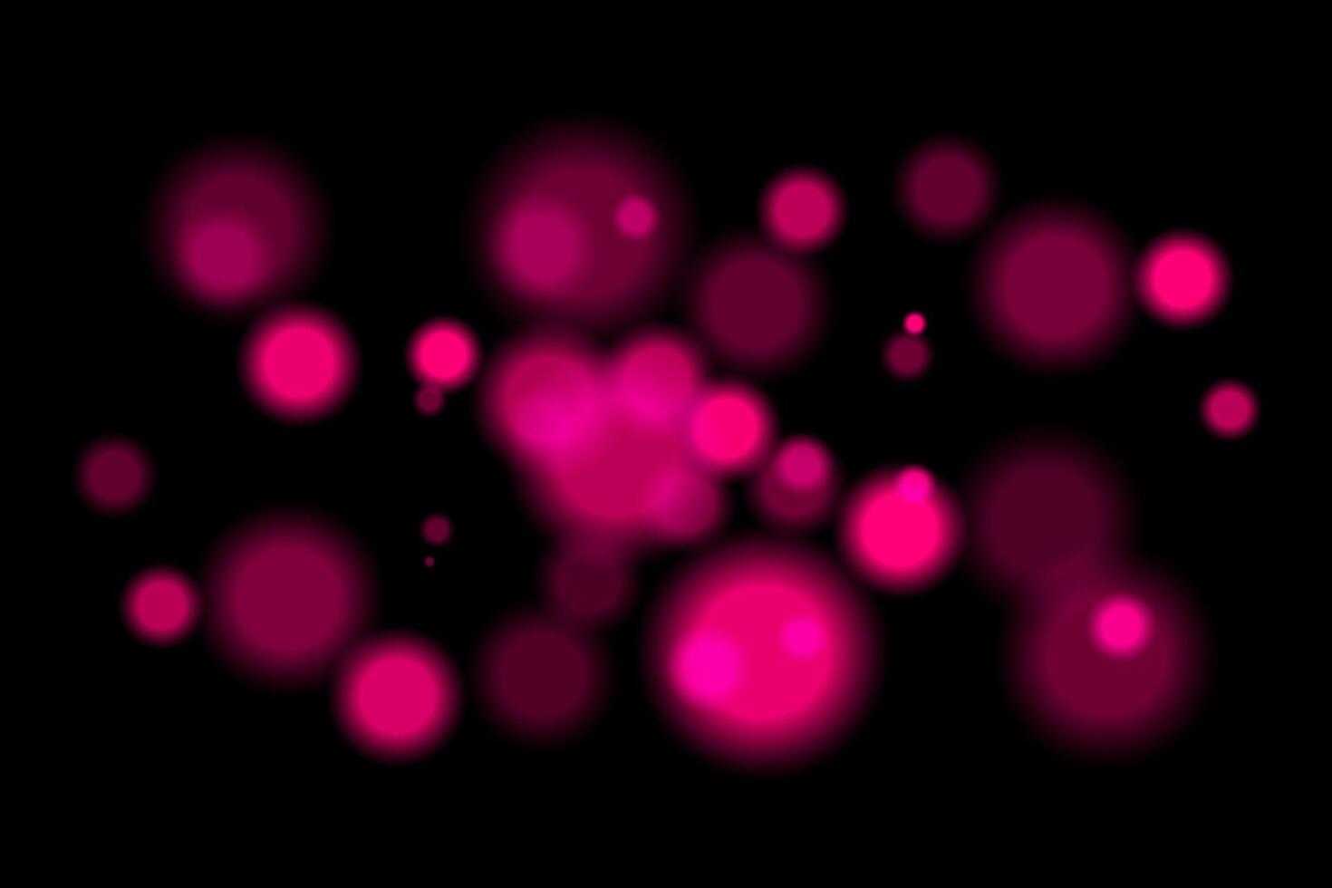 Pink glowing bokeh. Warm blurred circles scattered on dark background, creating festive or fiery atmosphere. Perfect for abstract, energy, or celebration designs. vector