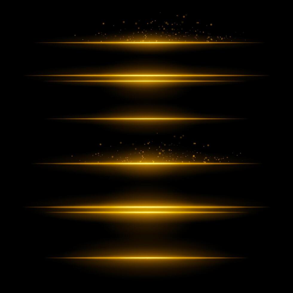 Golden light lines on black background vector
