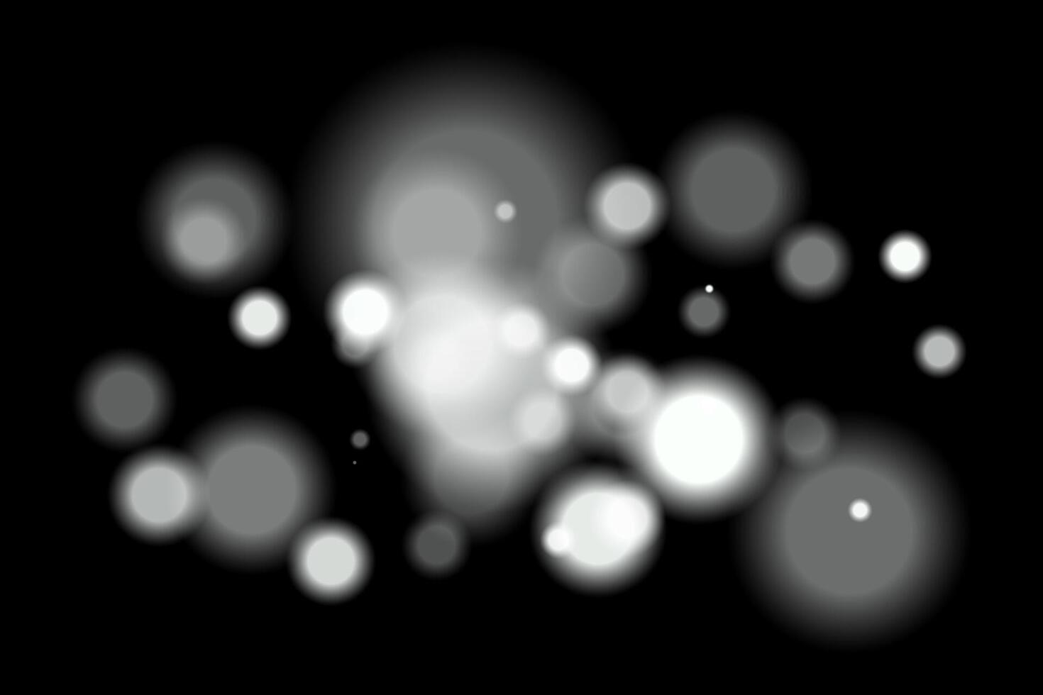 White glowing bokeh. Soft blurred orbs of different size with smooth edges on black background. Suitable for abstract, festive, light, dreamy, atmosphere visuals. vector