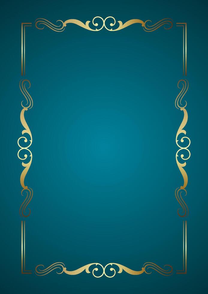 Elegant background with decorative gold border in teal shades vector