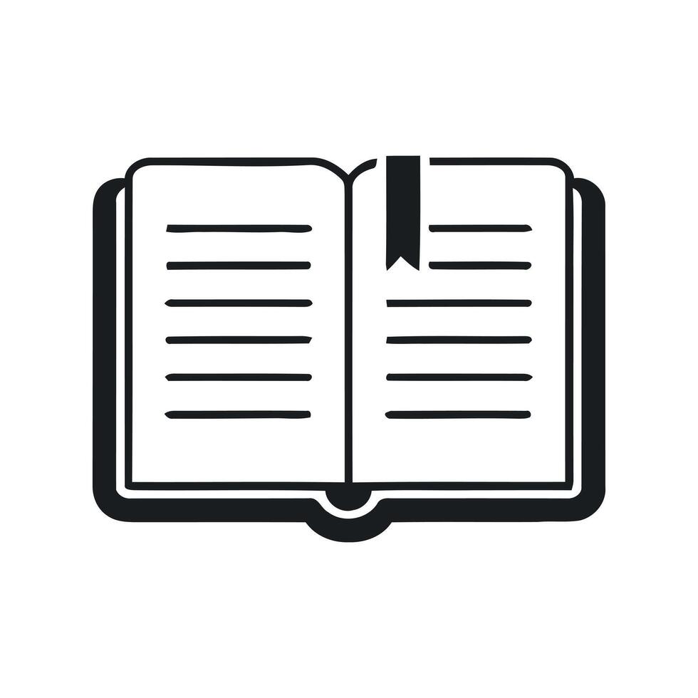 Open Book Icon with Bookmark Reading and Learning Concept Black and White Illustration Education and Knowledge Symbol Simple Design vector