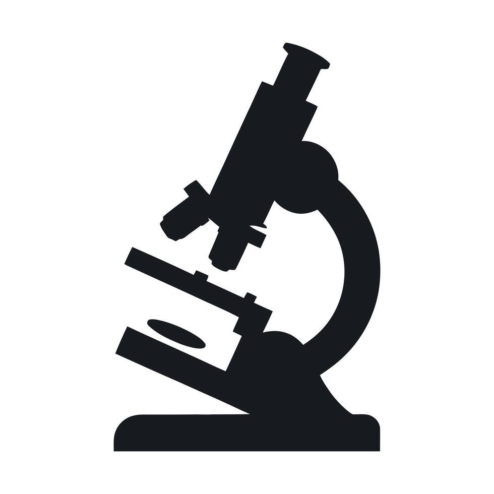 Simple Black Silhouette of a Microscope for Scientific Research and Medical Analysis on a White Background for Easy Editing and Use vector