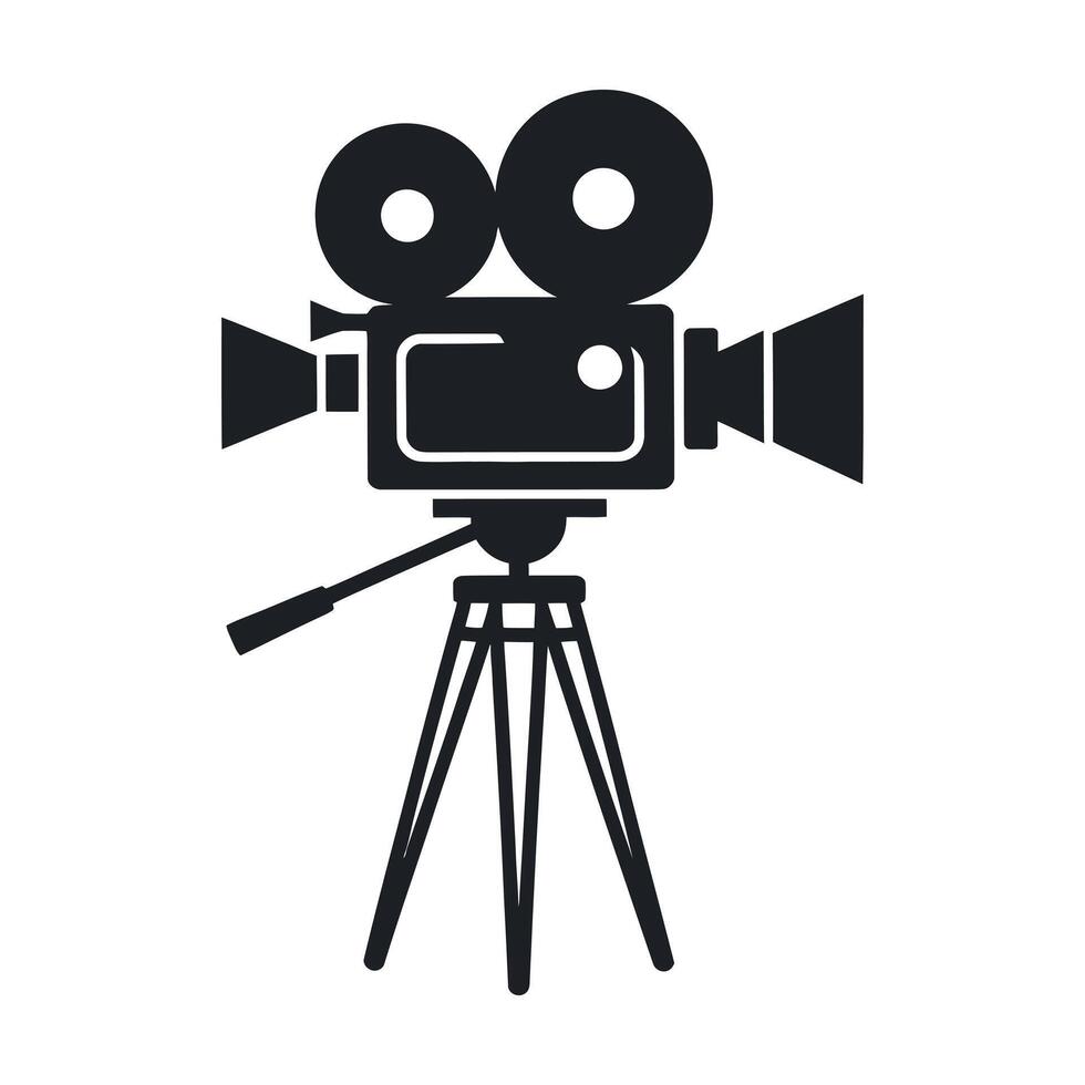 Vintage Film Camera on Tripod Silhouette Representing Classic Cinema Filmmaking and the Art of Visual Storytelling with a Retro and Timeless Aesthetic vector