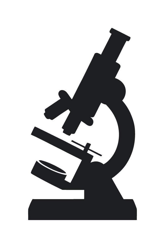 Black Silhouette of a Microscope on a White Background Used in Scientific Research and Medical Laboratories for Biological and Chemical Analysis and Experimentation vector