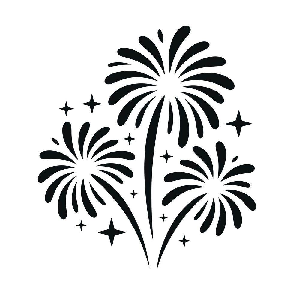 Elegant Black and White Fireworks Illustration for Celebrations and Festive Events with Stars Scattered Around Perfect for Graphic Design and Art Projects vector