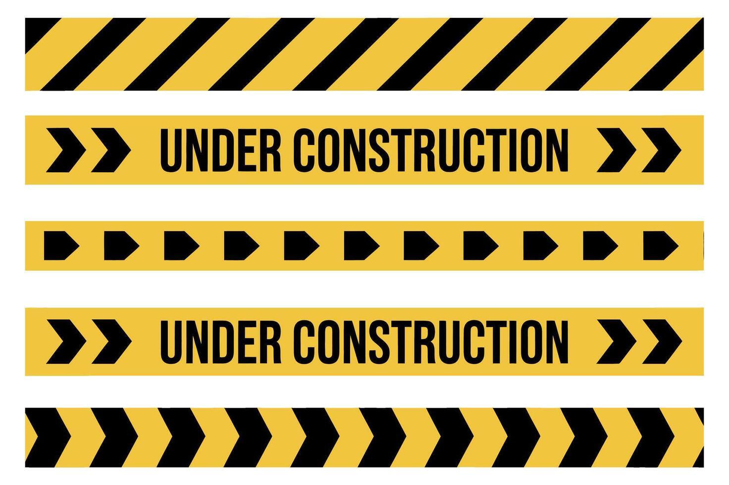 Set of Yellow and Black Warning Tapes with Different Patterns and Under Construction Text Isolated on a White Background for Safety and Security vector