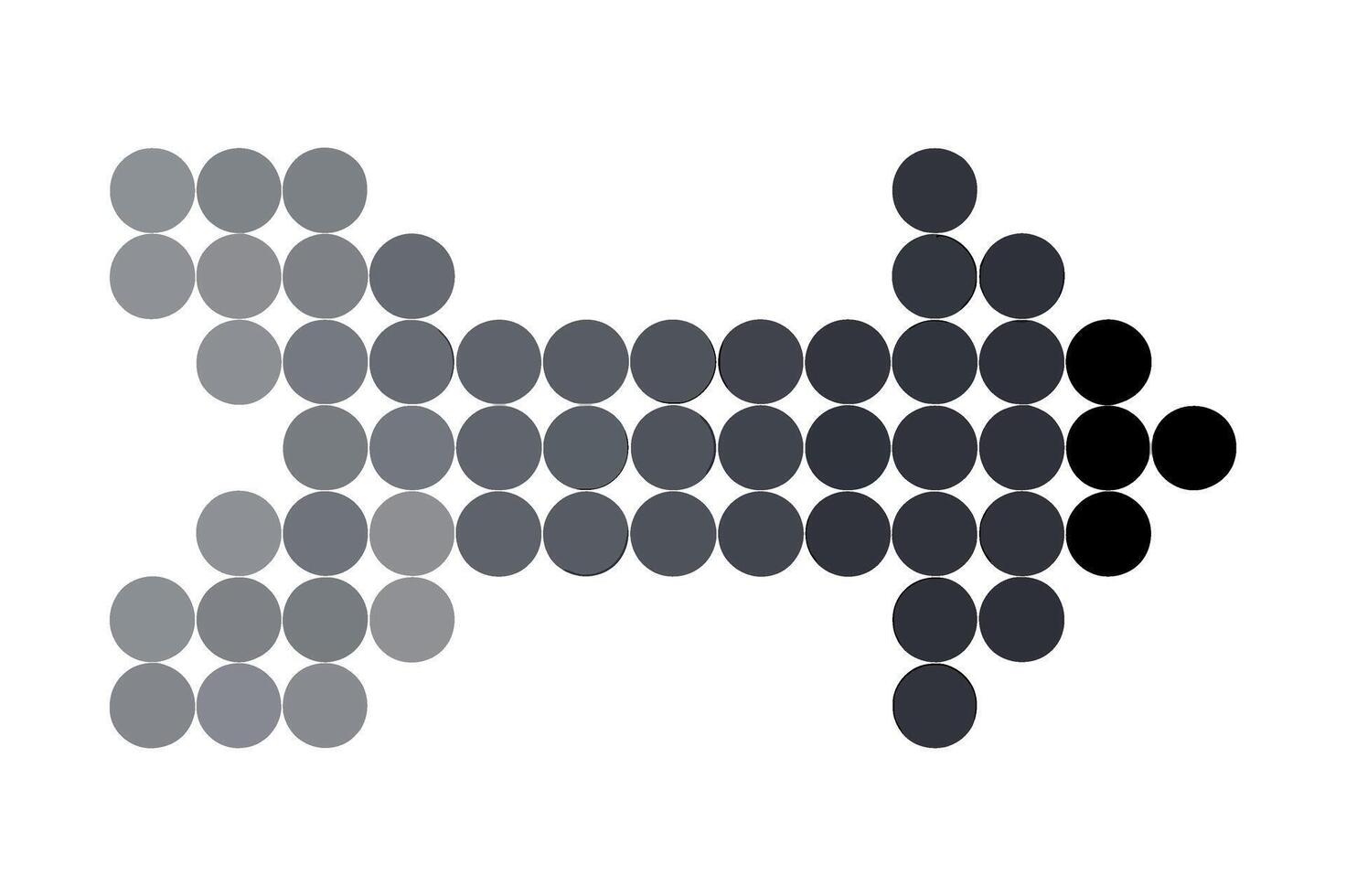 Arrow Made of Circles with Gradient from Light Grey to Black on a White Background for Graphic Design and Presentations vector