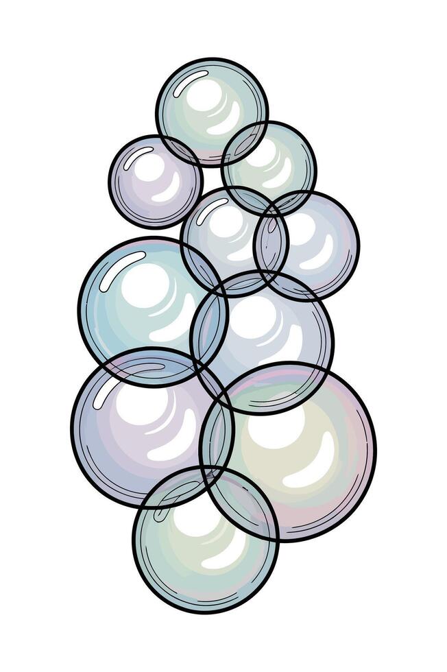 Aesthetic Bubble Cluster with Pastel Colors and Black Outline Perfect for Cleanliness Hygiene and Playful Backgrounds Isolated on White Background vector
