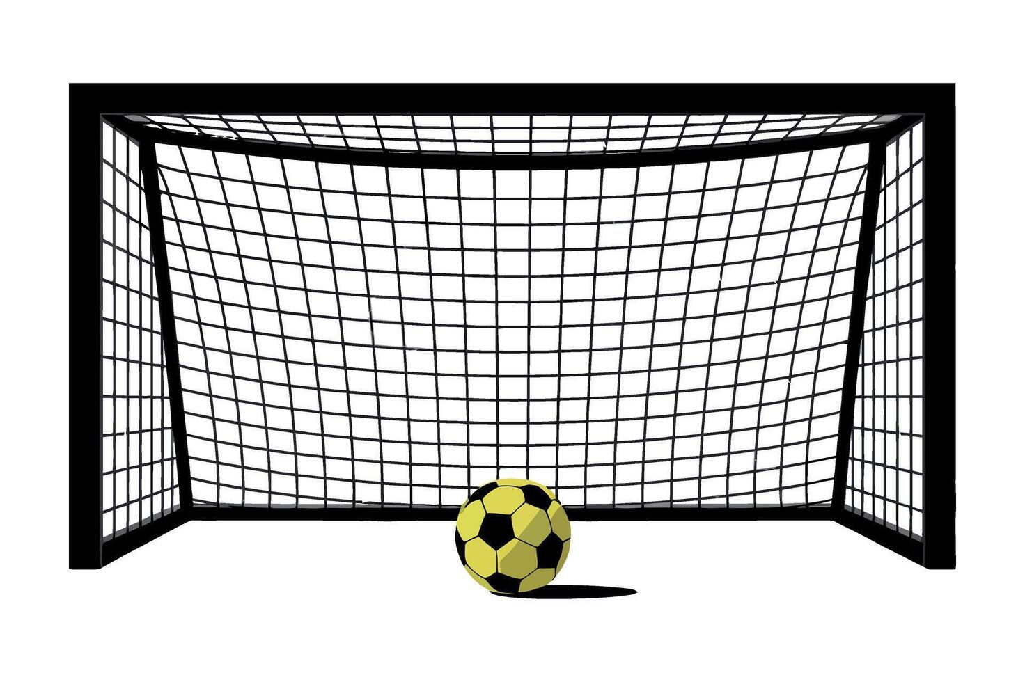 Illustration of a Black Soccer Goal with Net and a Yellow and Black Soccer Ball on a White Background Sport Equipment vector