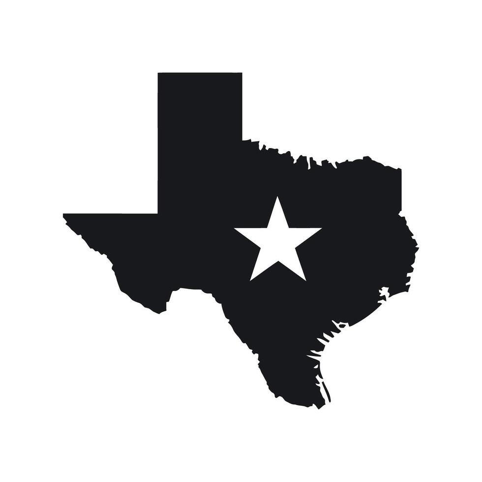 Black Silhouette of Texas State Map with a Lone Star Symbol Isolated on White Background Simple Graphic Design Illustration vector