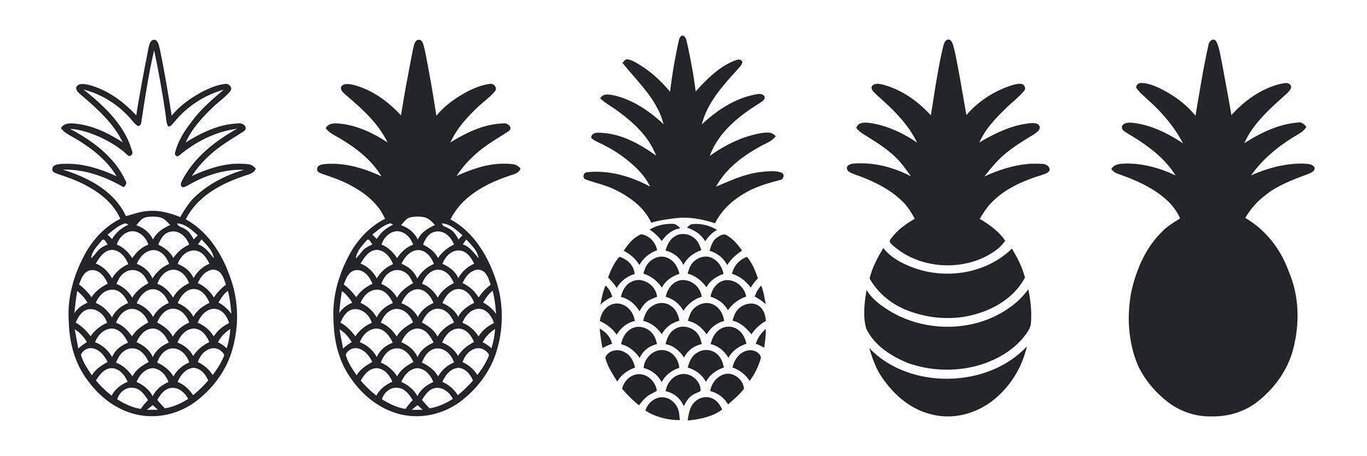 Pineapple Icon Set in Various Styles Including Outline Solid and Geometric Perfect for Summer Tropical and Food Related Designs and Illustrations vector