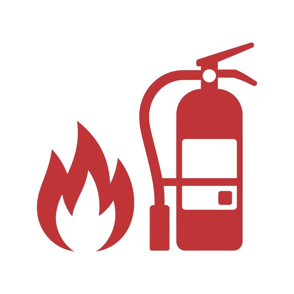 Red Fire Extinguisher Icon with Flames Symbolizing Fire Safety and Prevention Emergency Preparedness and the Importance of Fire Suppression Equipment in a Clean Design vector