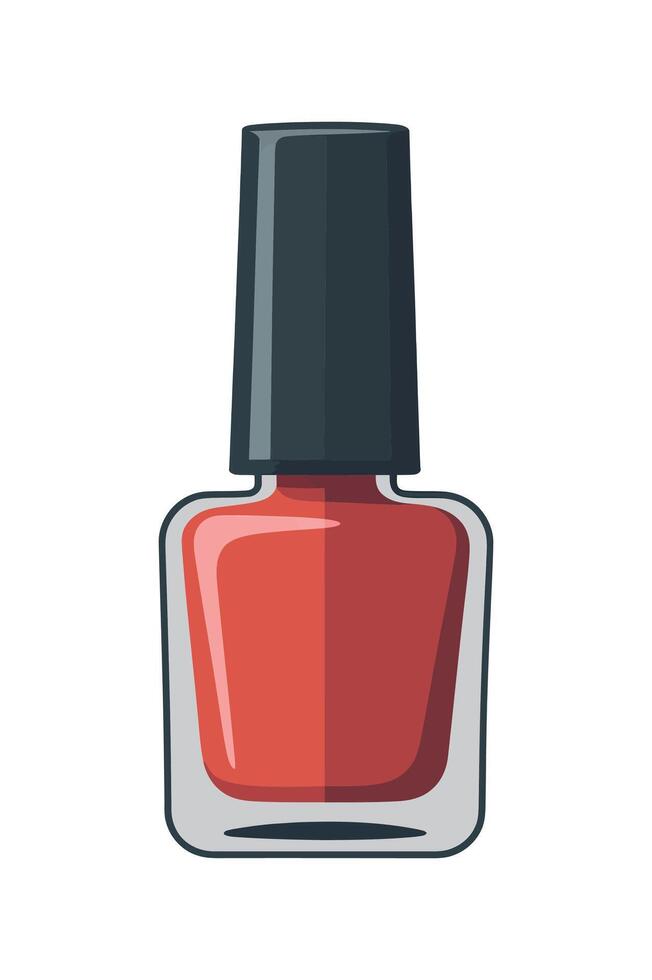 Illustration of a Bottle of Red Nail Polish with a Dark Gray Cap on a White Background for Beauty and Fashion Concepts and Design Elements vector