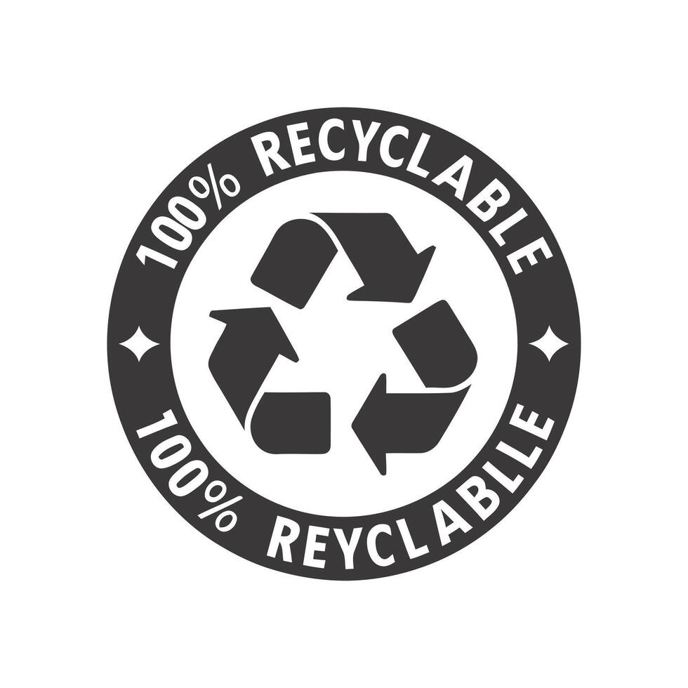 One Hundred Percent Recyclable Symbol with Arrows in a Circle Eco Friendly Packaging Sustainable Product Environmentally Conscious and Green Initiative vector