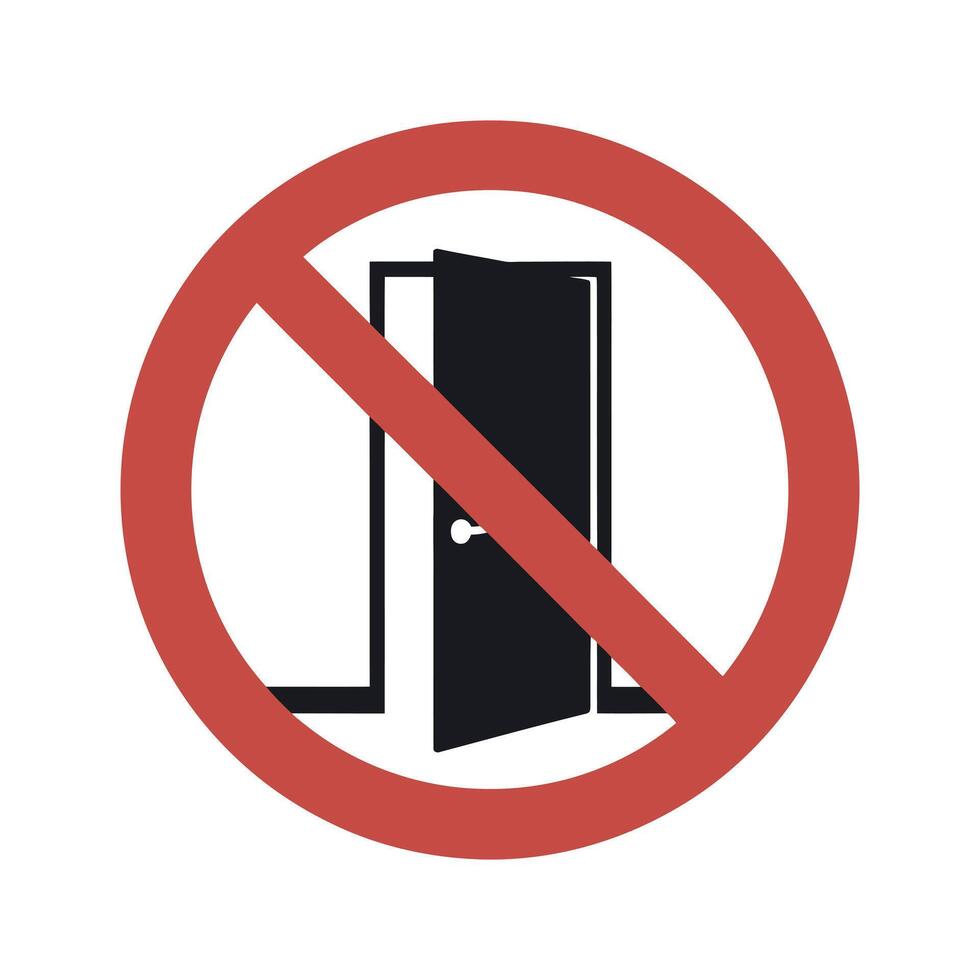 Prohibition Sign for Door Access Indicating No Entry or Restricted Access Represented by a Red Circle and Slashed Door Icon vector
