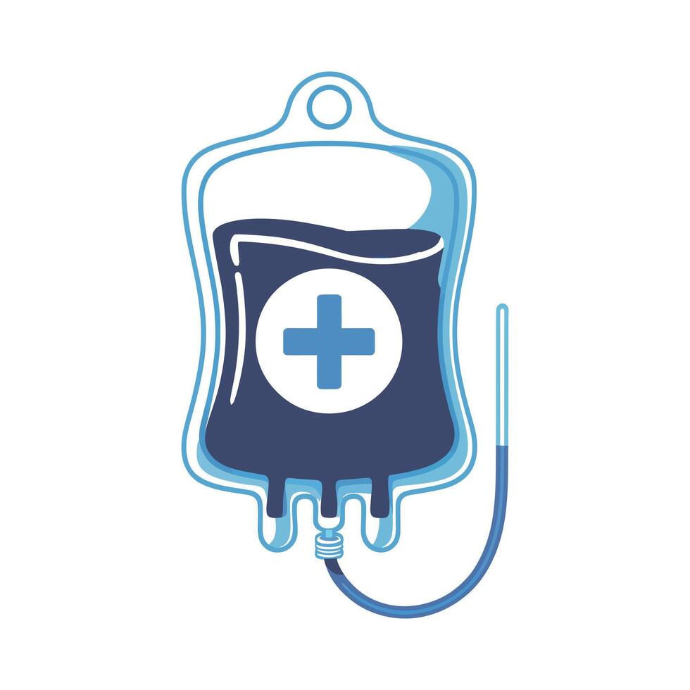 Stylized Blood Bag Illustration for Medical and Healthcare Concepts with a Blue Cross Symbol on a White Background vector