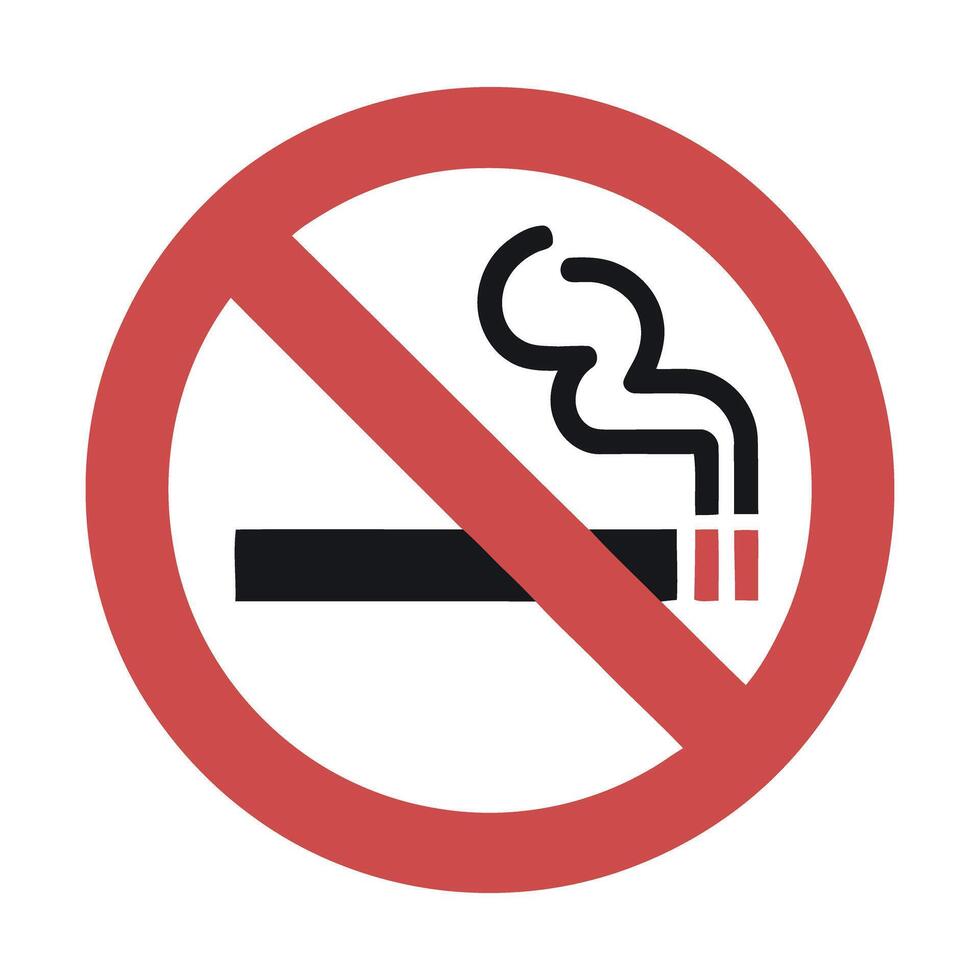 A clear and concise illustration of a no smoking sign featuring a red circle a diagonal line and a cigarette with smoke symbol vector