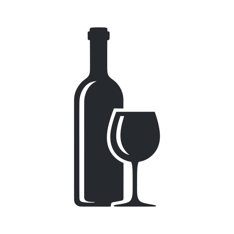 Elegant Wine Bottle and Glass Silhouette on White Background for Graphic Design and Branding Projects Minimalist and Modern vector