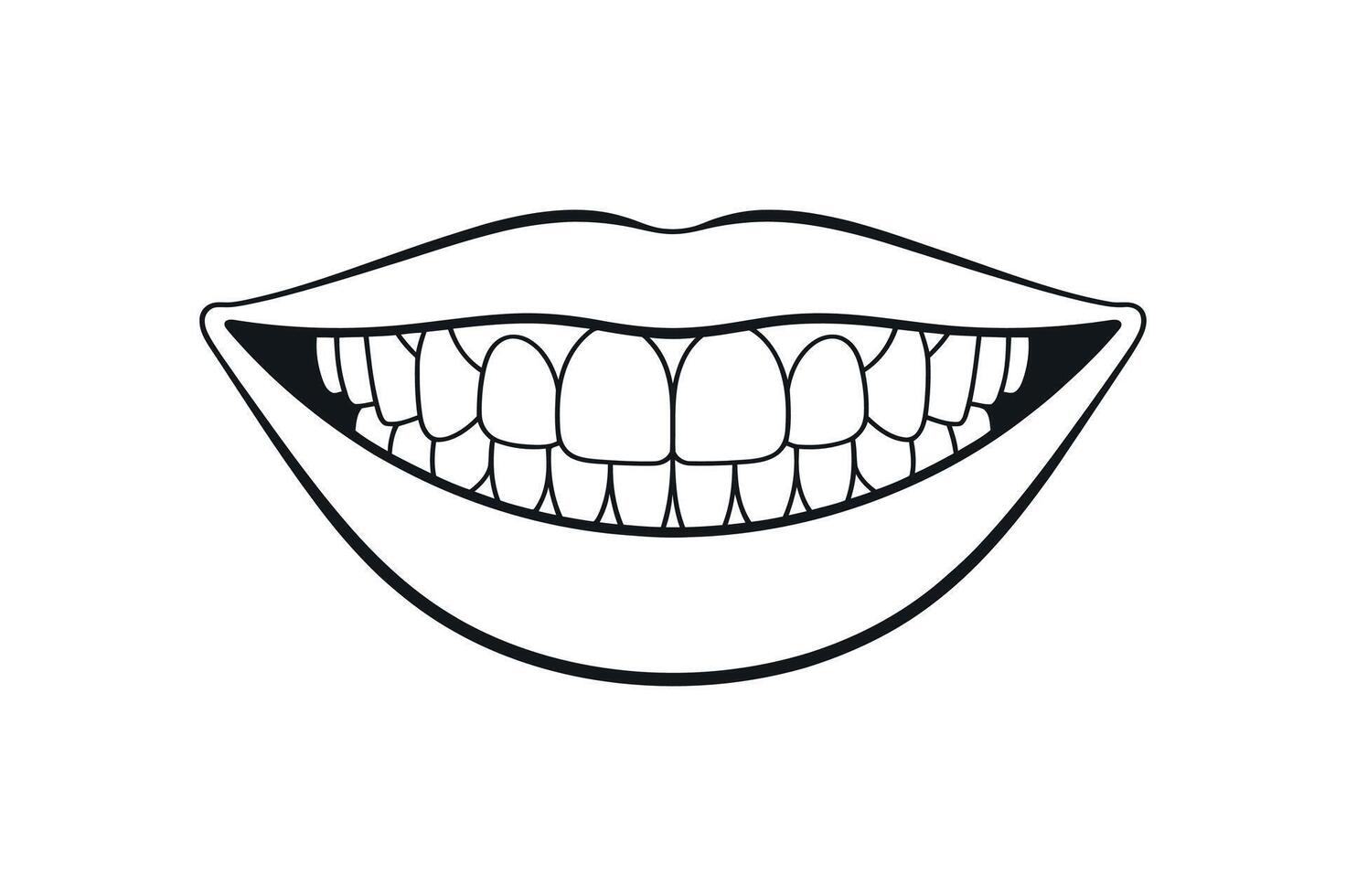 Smiling Mouth with Teeth Illustration Black and White Line Art Drawing of a Happy Smile Dental Health and Hygiene Concept Design Element vector