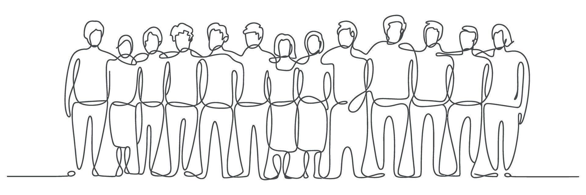 Continuous Line Drawing of a Group of People Standing Together Illustrating Unity Teamwork and Connection Perfect for Business Social and Community Related Projects vector