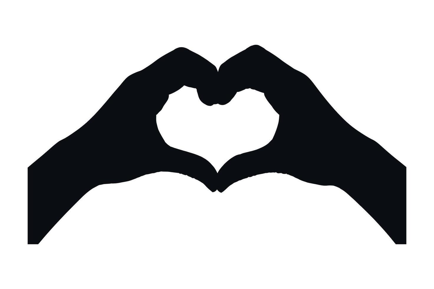 Black Silhouette of Hands Forming a Heart Shape on a White Background Symbolizing Love and Affection for Graphic Design vector