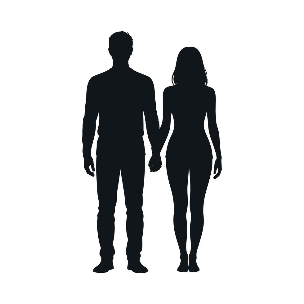 Silhouette of a Man and Woman Holding Hands Depicting Love Partnership and Connection in a Simple and Elegant Black and White Design vector
