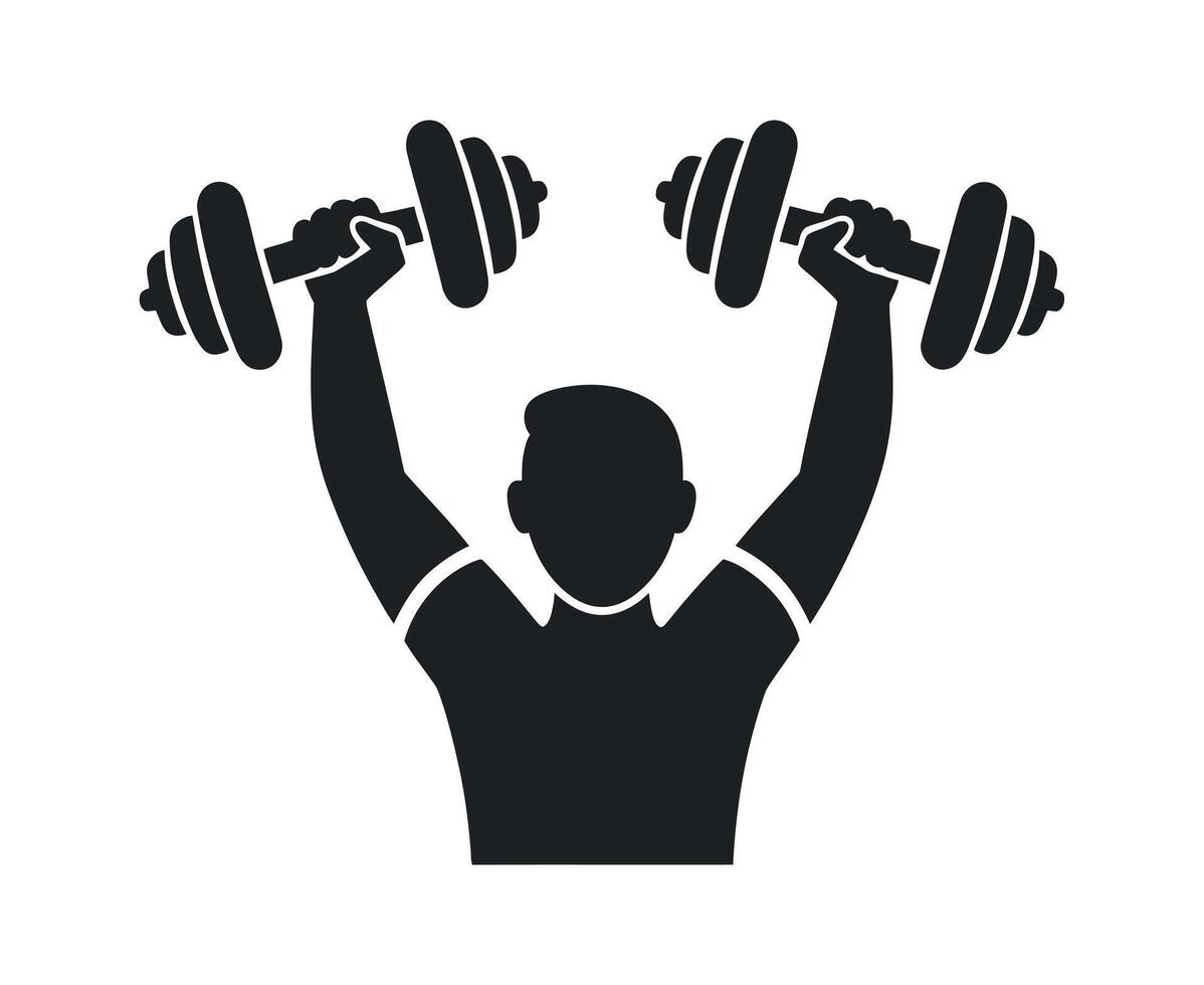 Silhouette of a Man Lifting Dumbbells Overhead During a Workout Session Emphasizing Strength and Fitness in a Minimalist Style vector