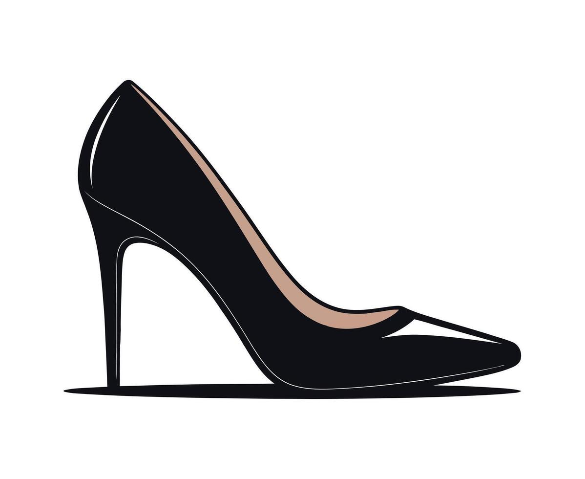 Elegant Black High Heel Shoe Illustration with Pointed Toe and Stiletto Heel on a White Background for Fashion and Style Concepts vector
