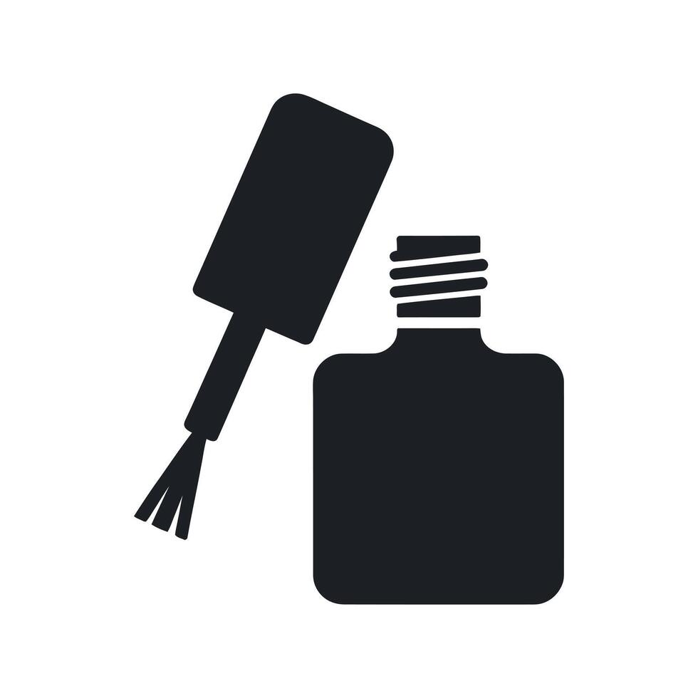 Simple Silhouette Illustration of Nail Polish Bottle and Brush for Beauty and Fashion Designs Isolated on a White Background vector