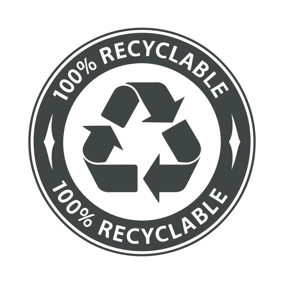 Monochrome 100 Percent Recyclable Symbol in a Circle Emphasizing Environmental Responsibility and Sustainability for Eco Friendly Products and Packaging Isolated on White vector