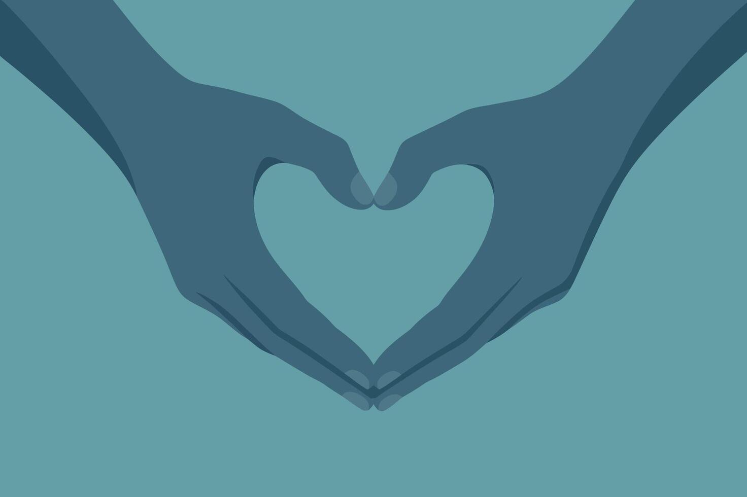 Stylized Illustration of Two Hands Forming a Heart Shape Against a Teal Background Symbolizing Love Care and Affection in a Minimalist Design teal vector
