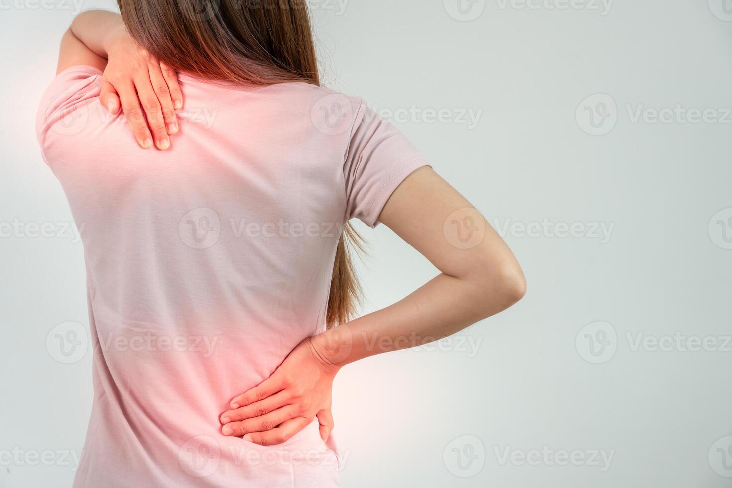 holding back while and suffer from unbearable pain health and problems, chronic back pain, backache in office syndrome, scoliosis, herniated disc, muscle inflammation photo