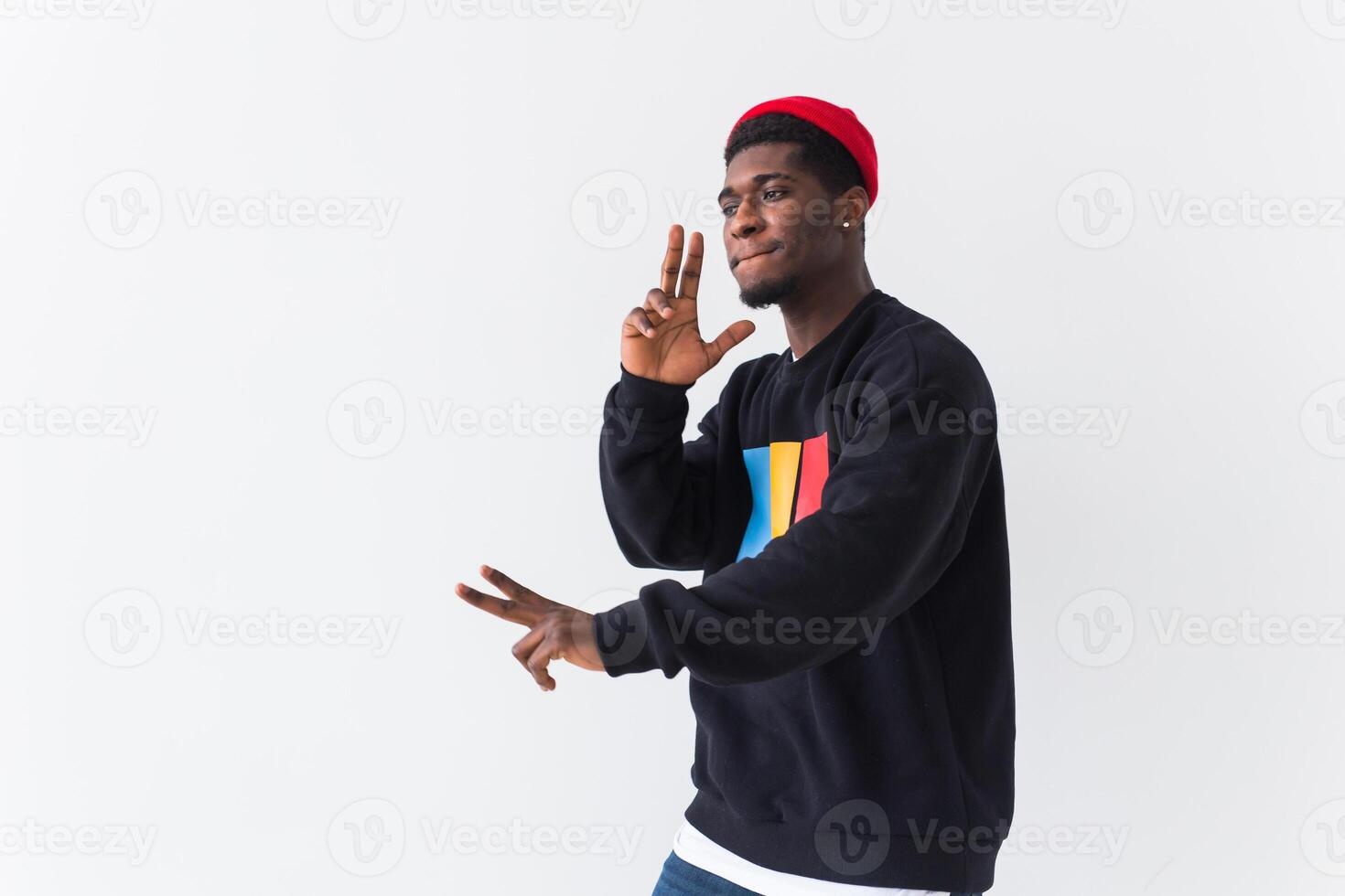 Young handsome african american man with an afro hairstyle. Portrait on white background. photo