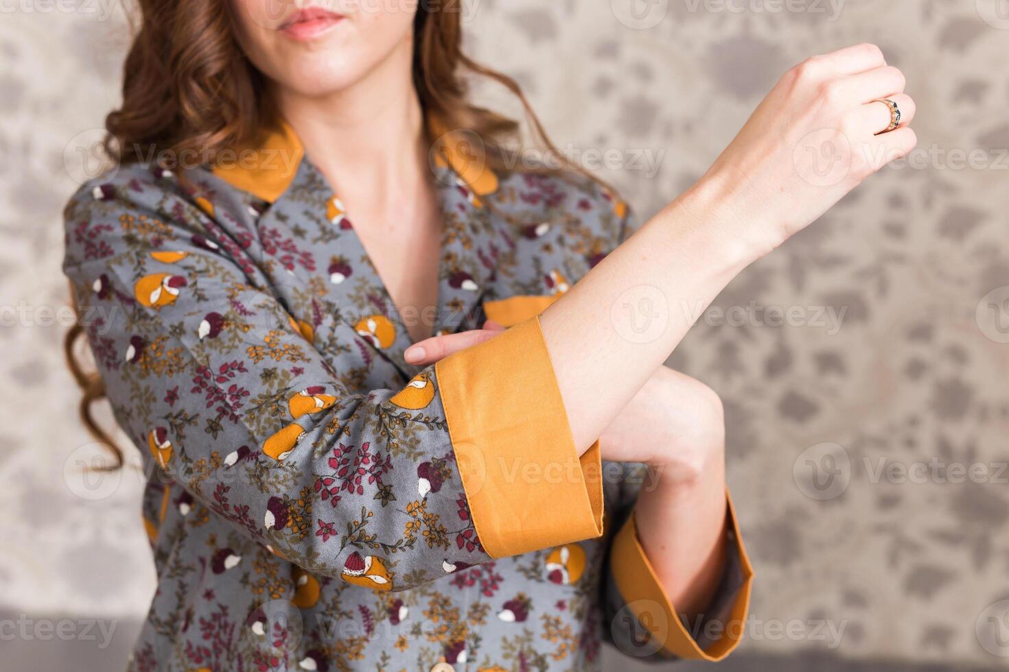 Warm kit homewear. Soft cotton cardigan. Comfortable clothes for healthy sleep. Pajamas photo