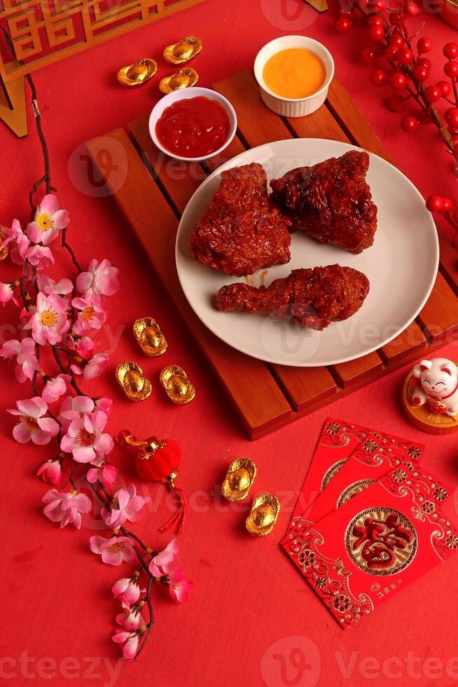 a table with some food on it photo