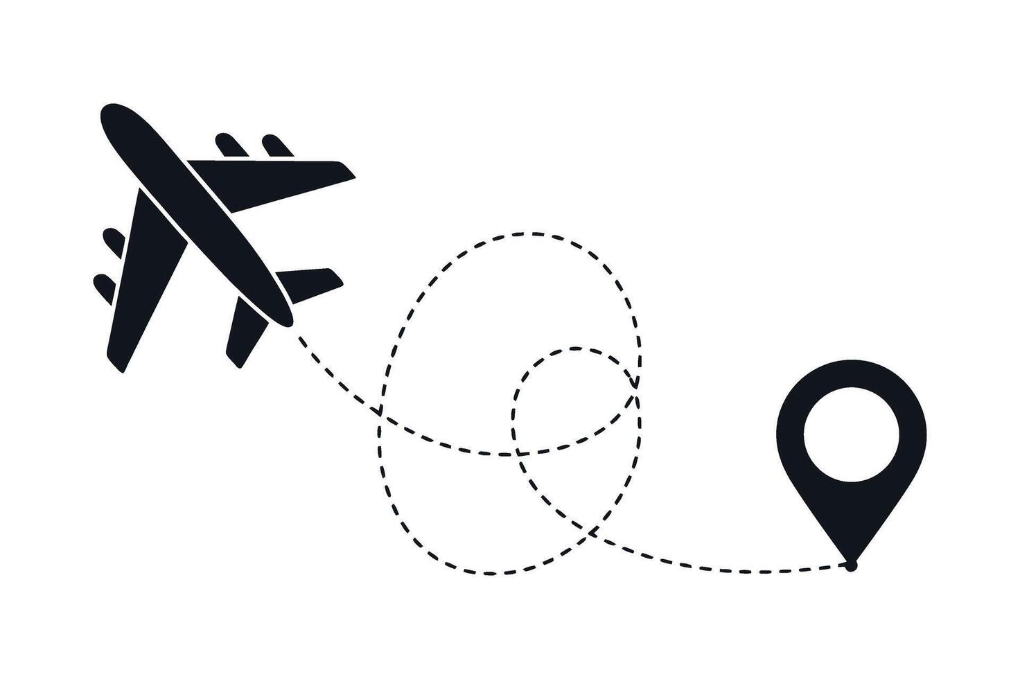 Airplane Flying to Destination with Dotted Line Path Representing Travel Tourism and Navigation on a Clean White Background for Creative Projects black airplane vector