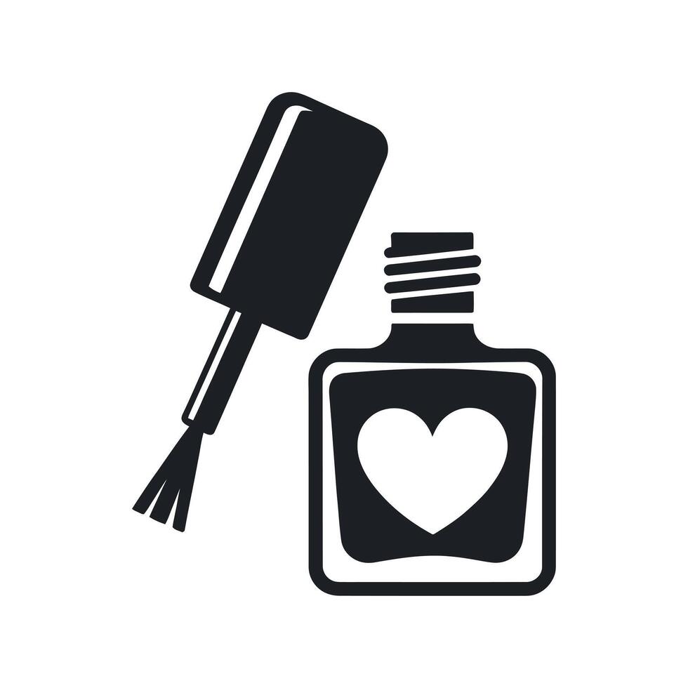 Stylish black and white nail polish bottle icon with a heart design vector