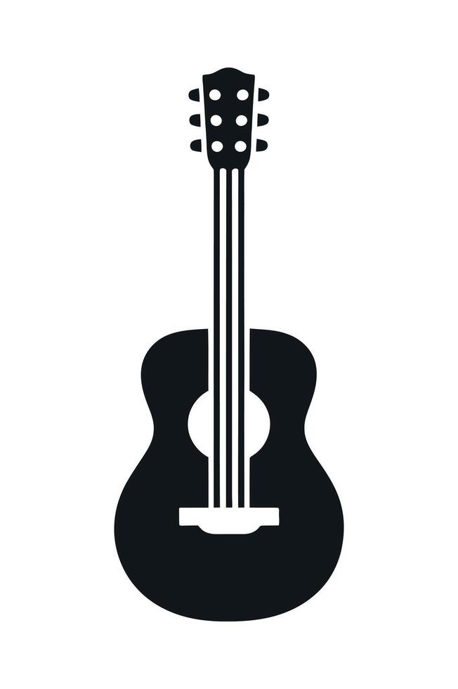 Acoustic Guitar Silhouette Icon Illustration Musical Instrument with Strings Headstock Sound Hole and Body Isolated on White Background in Format vector