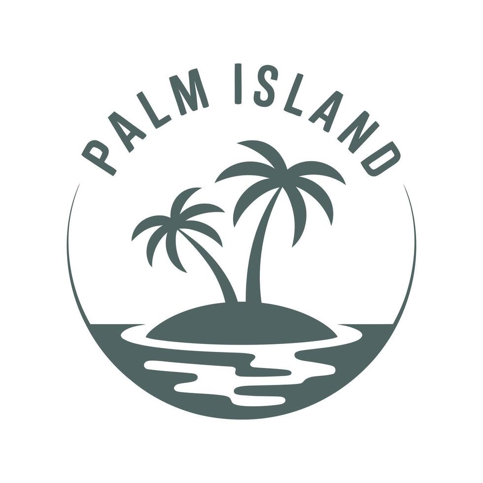 Minimalist Palm Island Logo Design Featuring Two Palm Trees on a Small Island Surrounded by Water in a Circle Frame vector